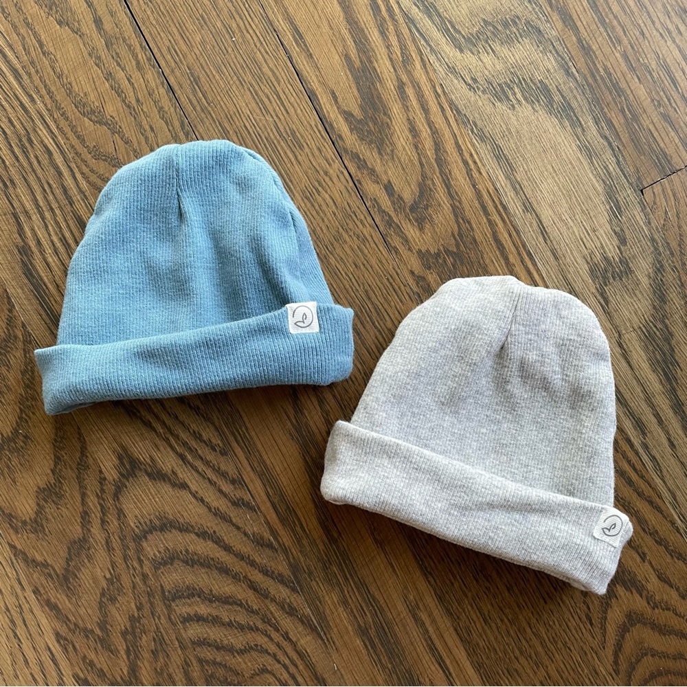 Carter's Baby Knit Beanie Set in Light Blue and Light Gray